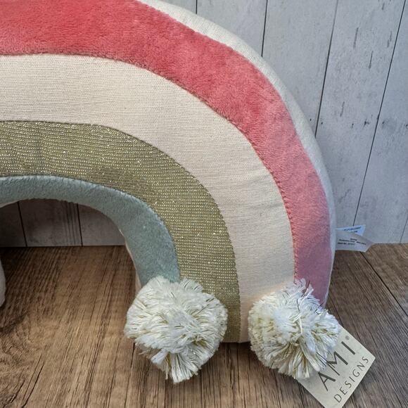 Rainbow Shelf Sitter Mon Ami Pillow Gift for Baby Pink Pom Pom NEW FAST SHIP - Picture 3 of 9